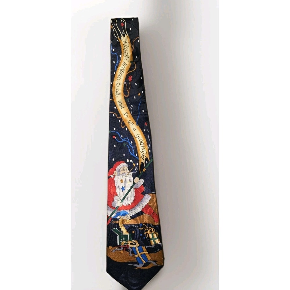 Renaissance Handmade Christmas Tie Santa Claus Holiday Novelty Silk Look Vintage